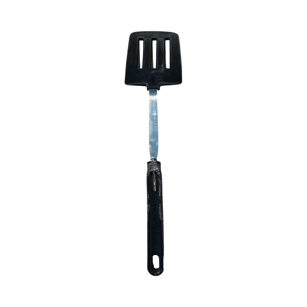 Vintage Ekco USA Slotted Spatula Turner Black Nylon Chrome Steel Handle 12